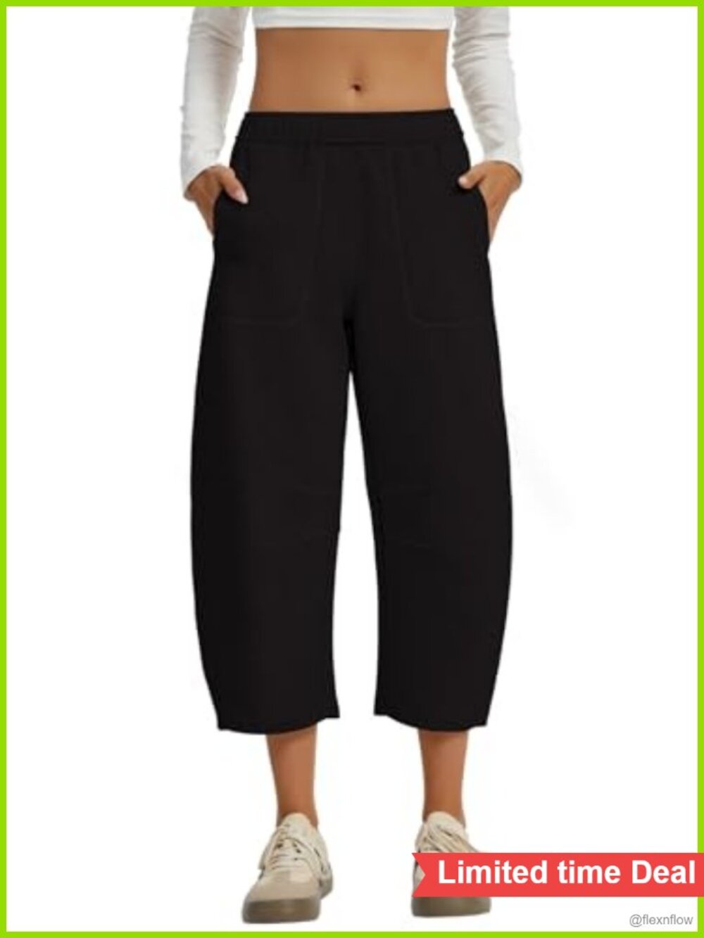 Barrel Leg Cropped Wide Leg Sweatpants Side Pockets Drawstring